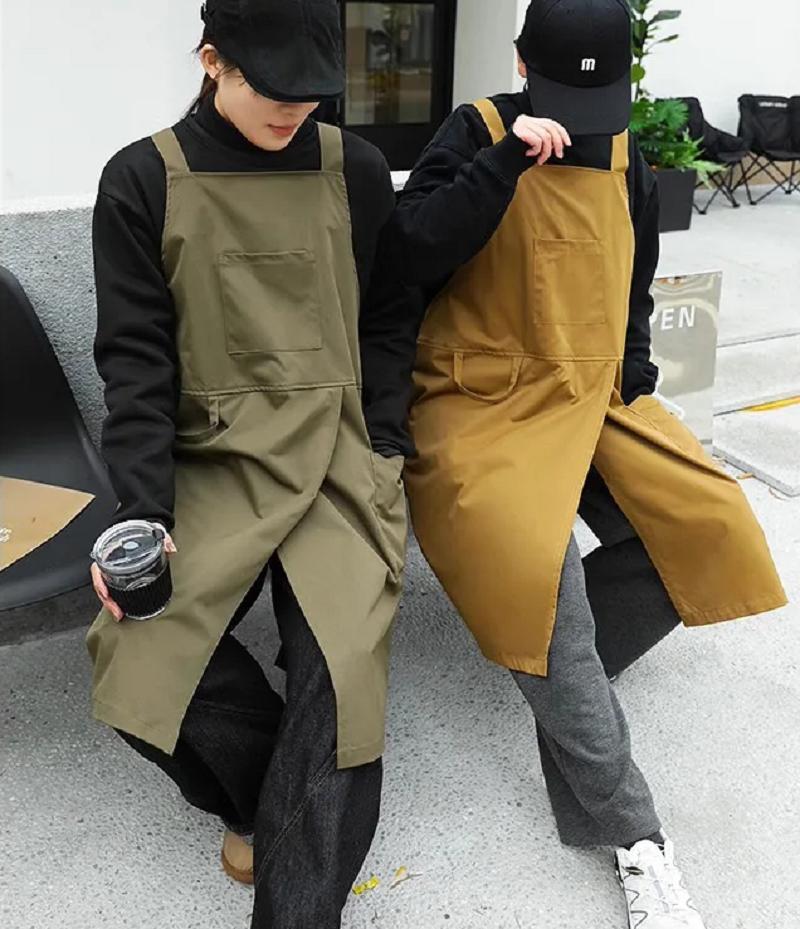 Oil-proof Waiter Work Apron with Pocket for Cafe Salon Nails Shop Anti-dirty Cross-back Women's Kitchen Apron for Cooking Baking