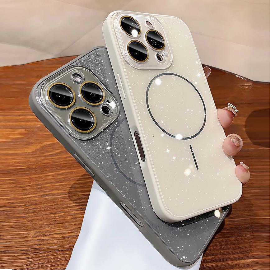 Luksusowe Brokatowe Etui Magsafe do iPhone 15 16 Plus 13 12 14 11 Pro Max Ochrona Aparatu Ładowanie Bezprzewodowe Pokrowiec PC dla iPhone16