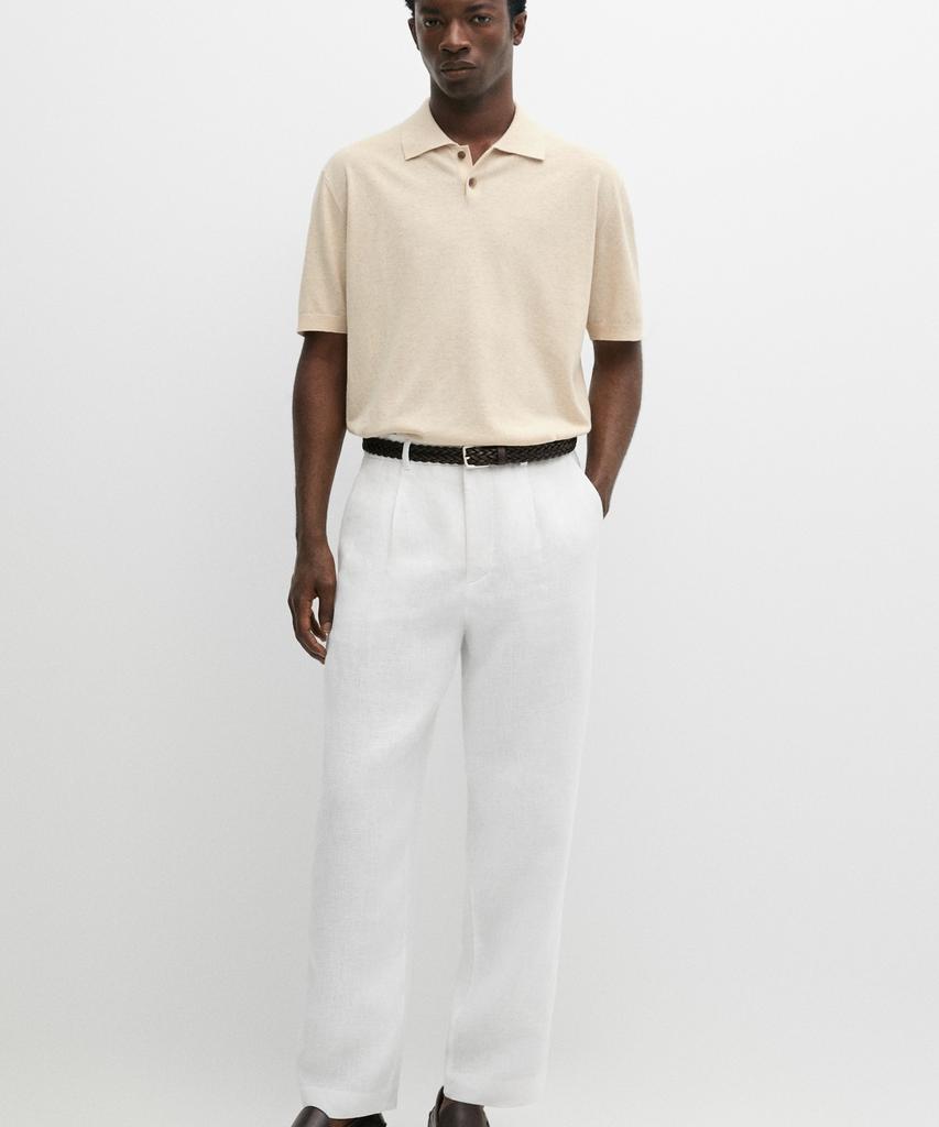Masimodutti Cotton Linen Button Polo Shirt