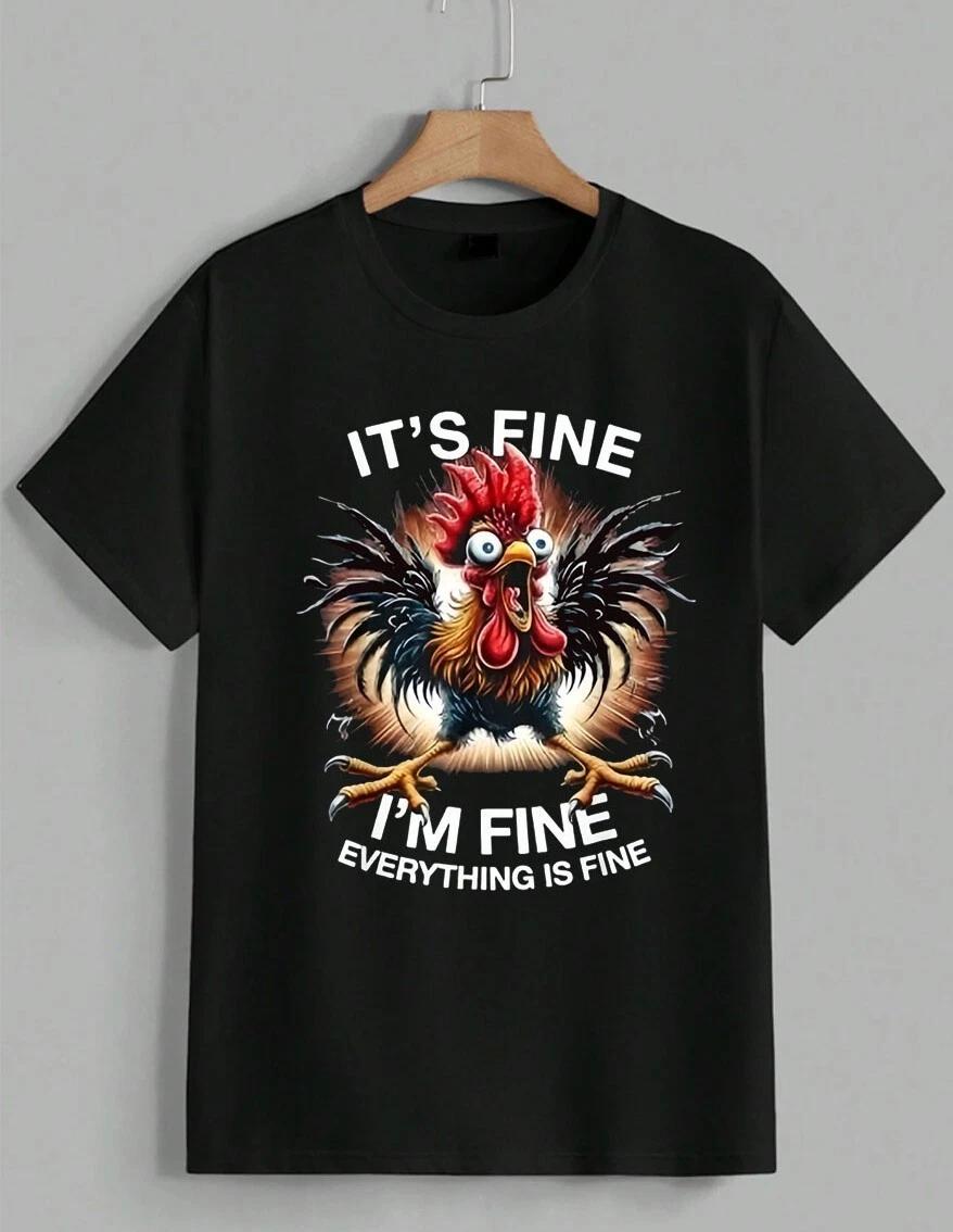 Funny Screaming Rooster Chicken Meme T-Shirt It’s Fine Everything Is Fine Unisex XXXL