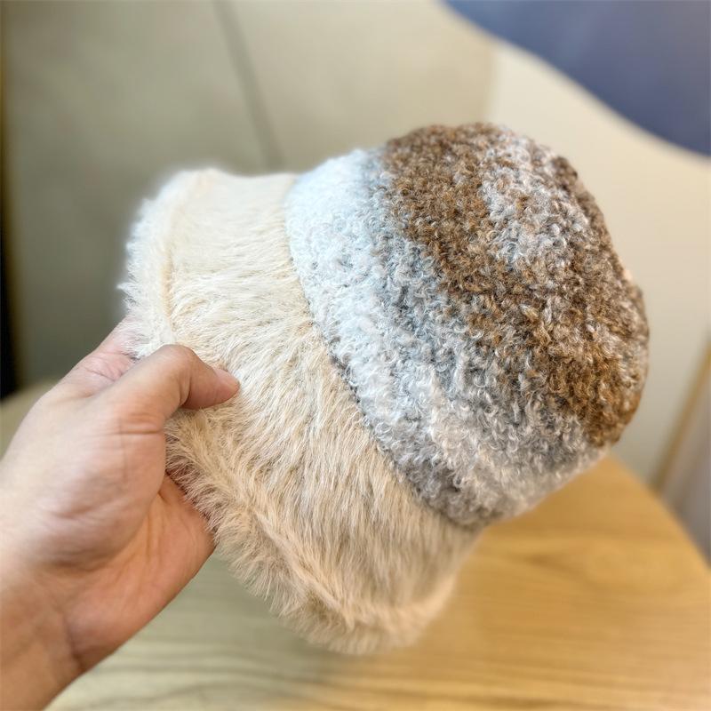 New Hat Women's Retro Bucket Hat Atmosphere Autumn and Winter Knitted Beanie Versatile Warm Plush Fisherman Hat Trendy