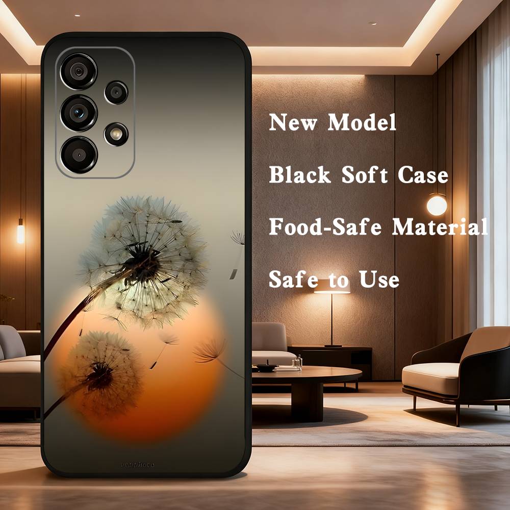 Dandelion Art Case For Samsung Galaxy A73,72,41,J7,22,Note,31,8,9,52,71,53,32,Soft Black Silicone Cover