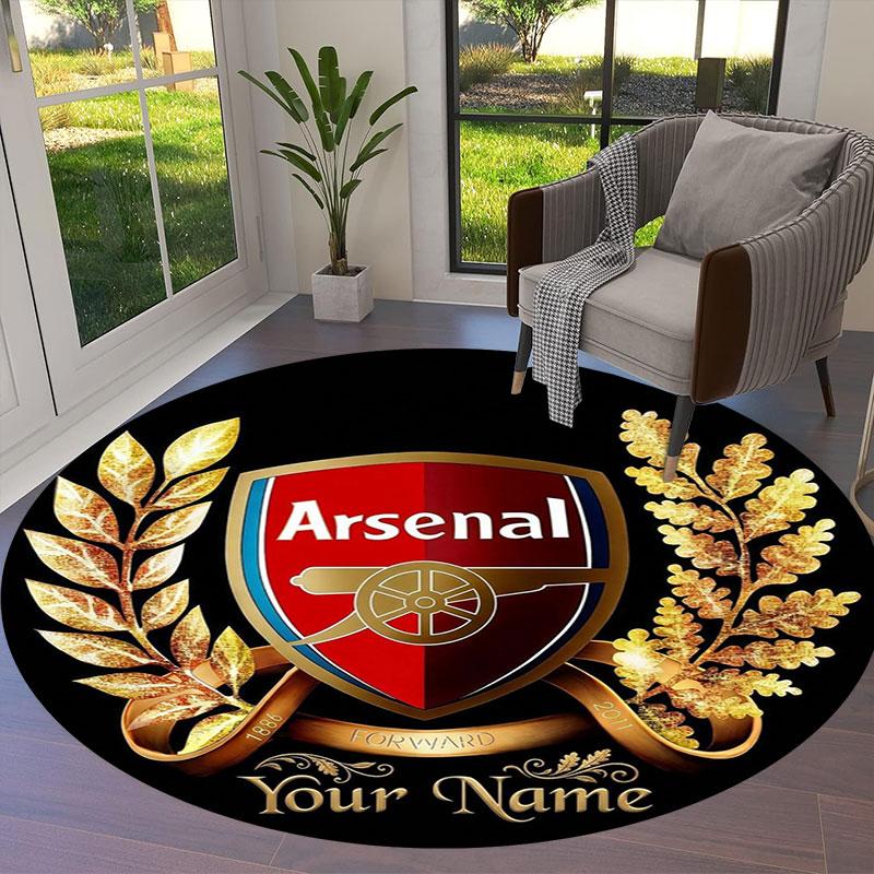 Arsenal F Benutzerdefinierter Name Runder Teppich, Teppich für Wohnzimmer Schlafzimmer Sofa Spielzimmer Dekoration, Rutschfeste Fußmatte