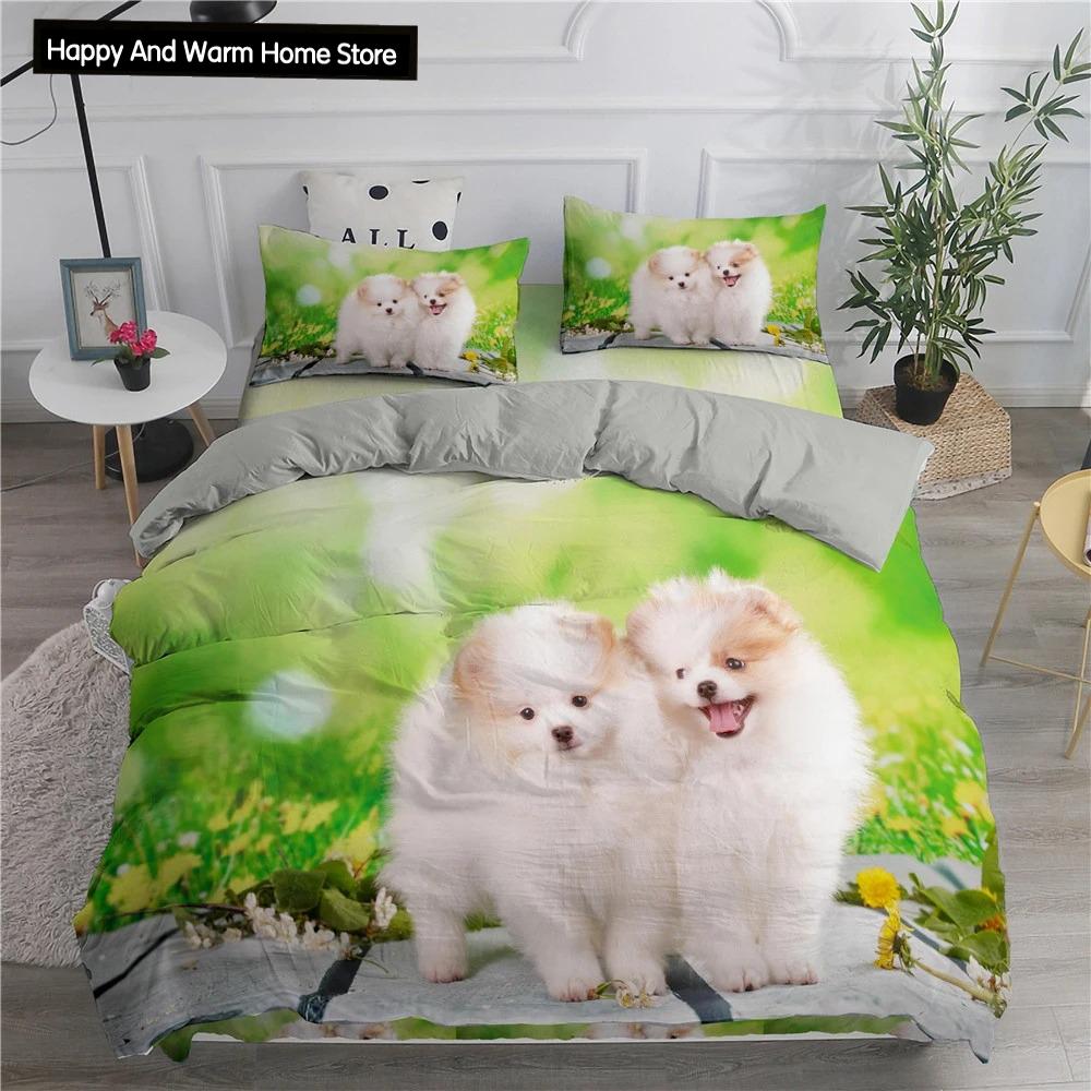 Comforter Pomeranian Dog King Queen Puppy Bedding Set For Teens Adults Pet Animal Colorful Sky 2/3Pcs Polyester