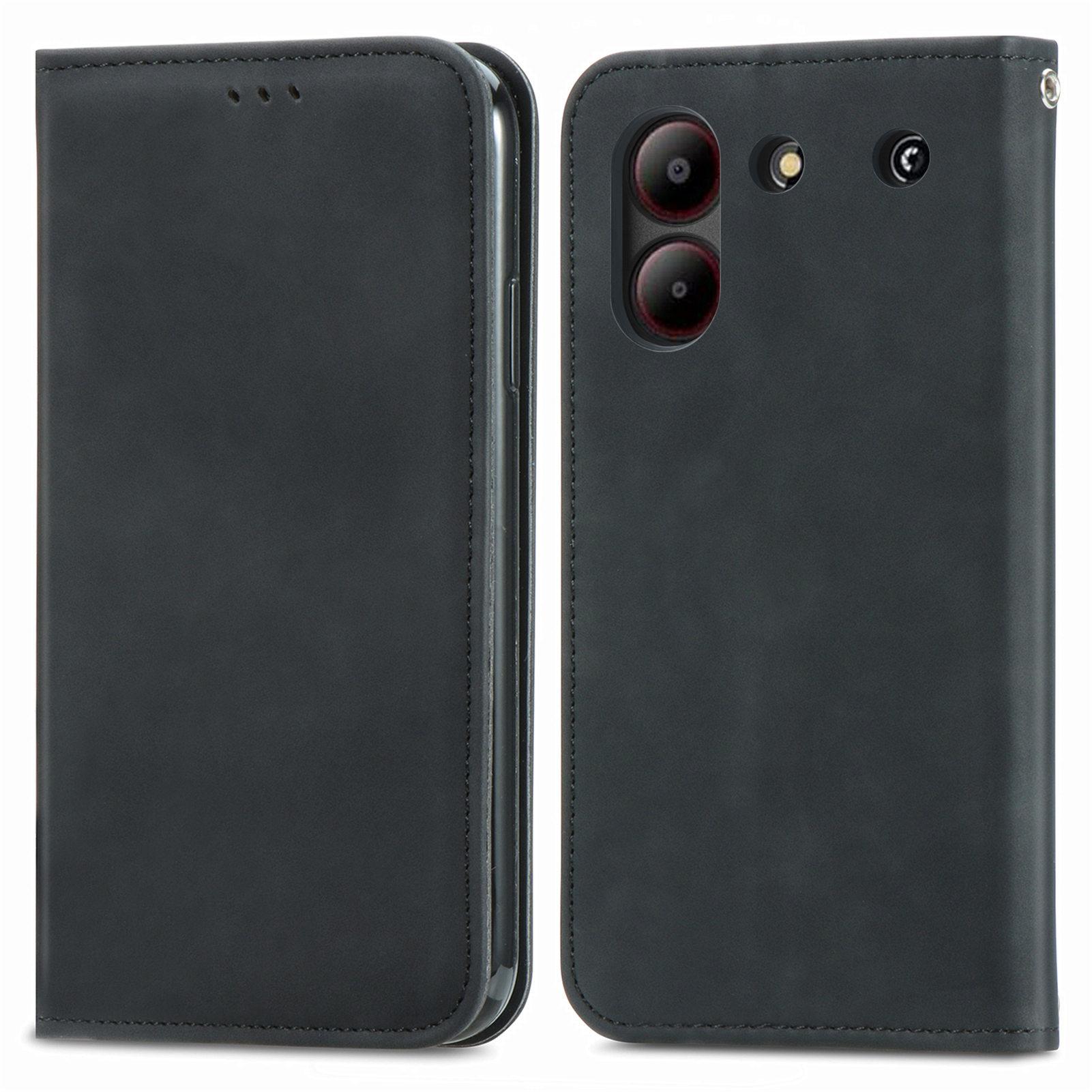 

For ZTE Blade A54 Case Skin-touch PU Leather Phone Cover with Card Slots Black