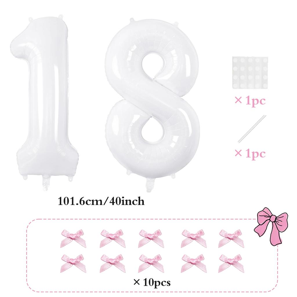 2pcs101.6cm Pink Bow Decoration White Digital Balloon for Birthday Anniversary Wedding Graduation Season New Year Decoration