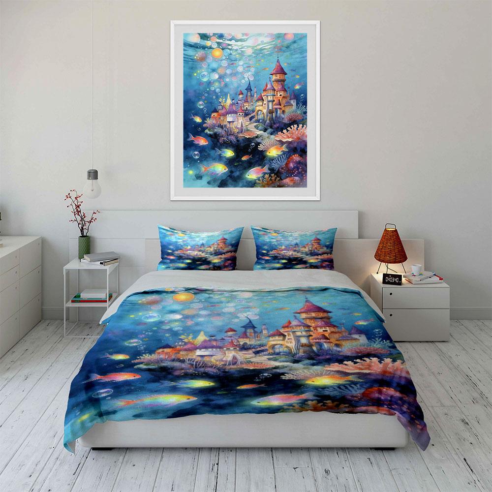Colorful Underwater Castles Scene. Bedding Sets Duvet Cover Sets Duvet Covers Pillowcases(1 * Duvet Cover 2 * Pillowcases Without Duvet Insert)