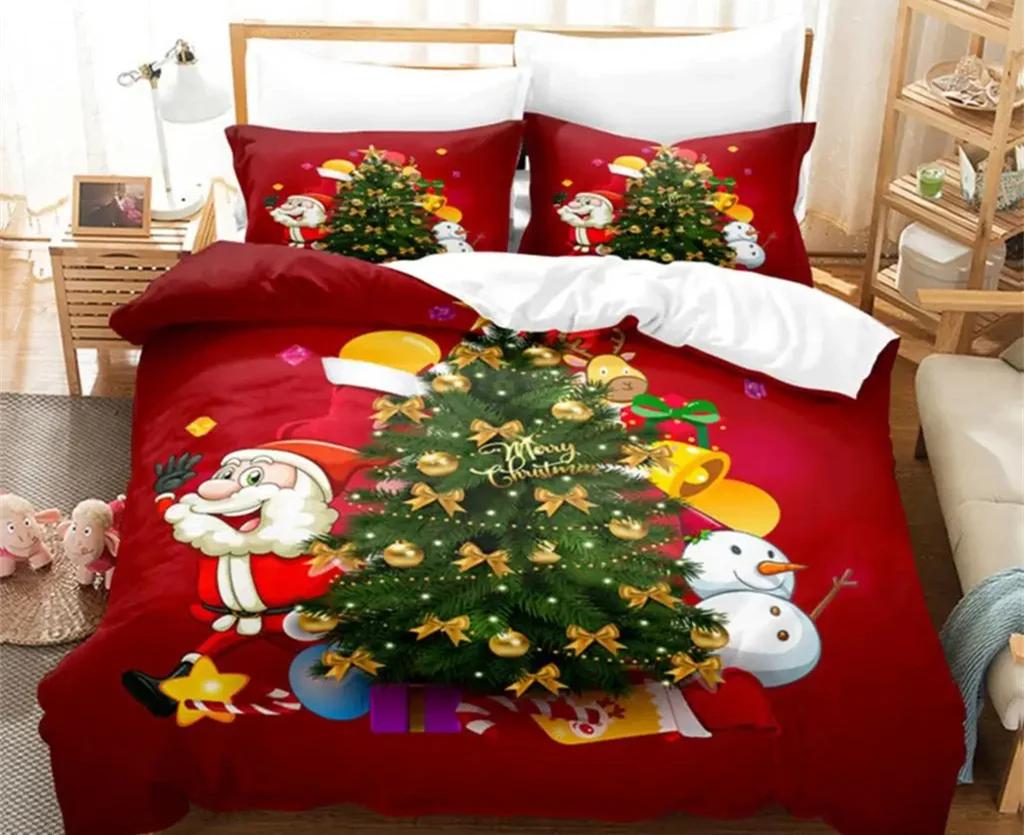 Christmas Quilt Cover Bedding Set Duvet Comforter Pillow Case Twin Queen King Double Full Single 3Pcs Bedroom Decor Women Gift