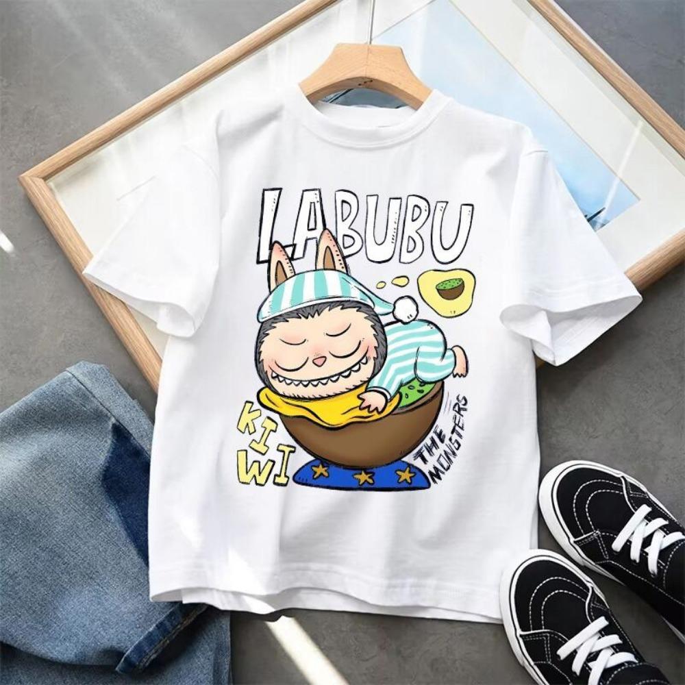 Labubu Cartoon Children's Short Sleeved T-shirt Casual Top Unisex Summer Round Neck Printed Girls' Clothing