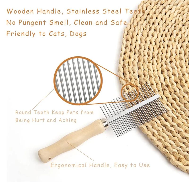 1Pcs Pet Wooden Handle Comb Cats/Dogs Stainless Steel Beauty Comb Pet Hair Removal Cleaning Tool Portable Dog Massage Accessory