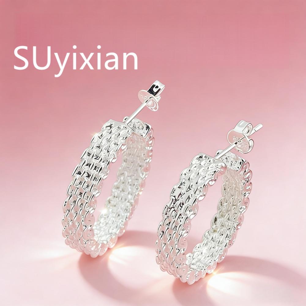 925 Sterling Silver Simple Mesh Earrings Woven Earrings Birthday Party Anniversary Gift Daily Wear