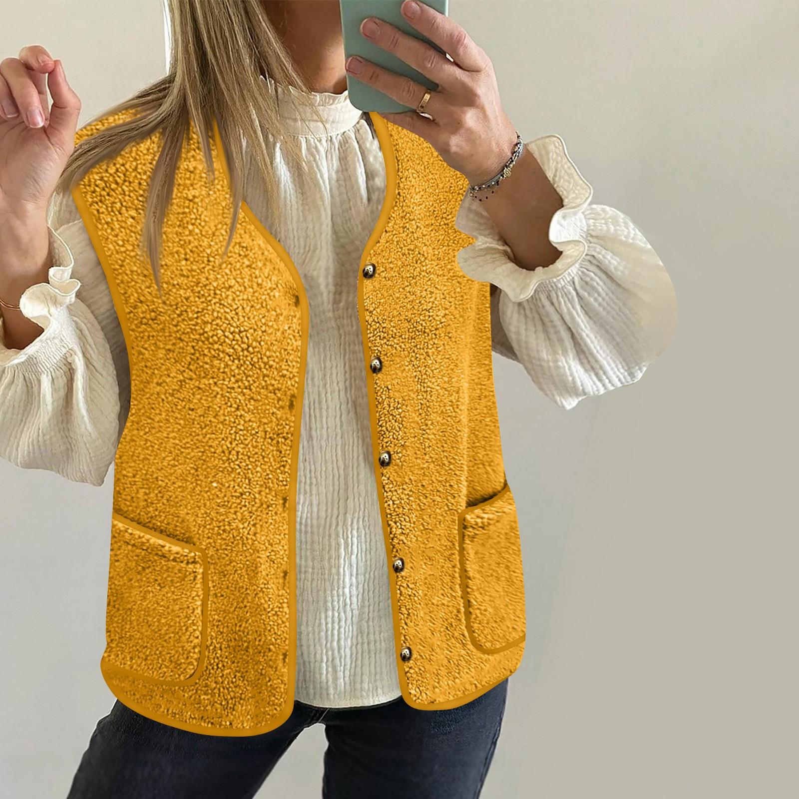 

Женская зимняя теплая плюшевая куртка с открытыми плечами, шерстяной кардиган с длинными рукавами, модный плюшевый жилет XL жёлтый