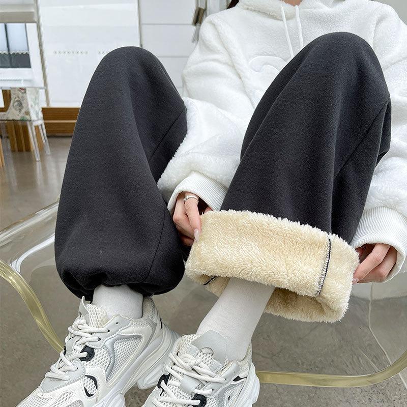 Lamb wool sweatpants autumn and winter velvet women's new thickened thermal cotton pants leggings loose wide-leg pants