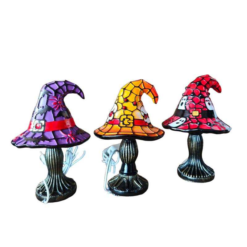 Stained Glass Witch Hat Shape Lamp USB Powered Creative Table Night Light for Bedroom Living Room Halloween Home Decor Accessory