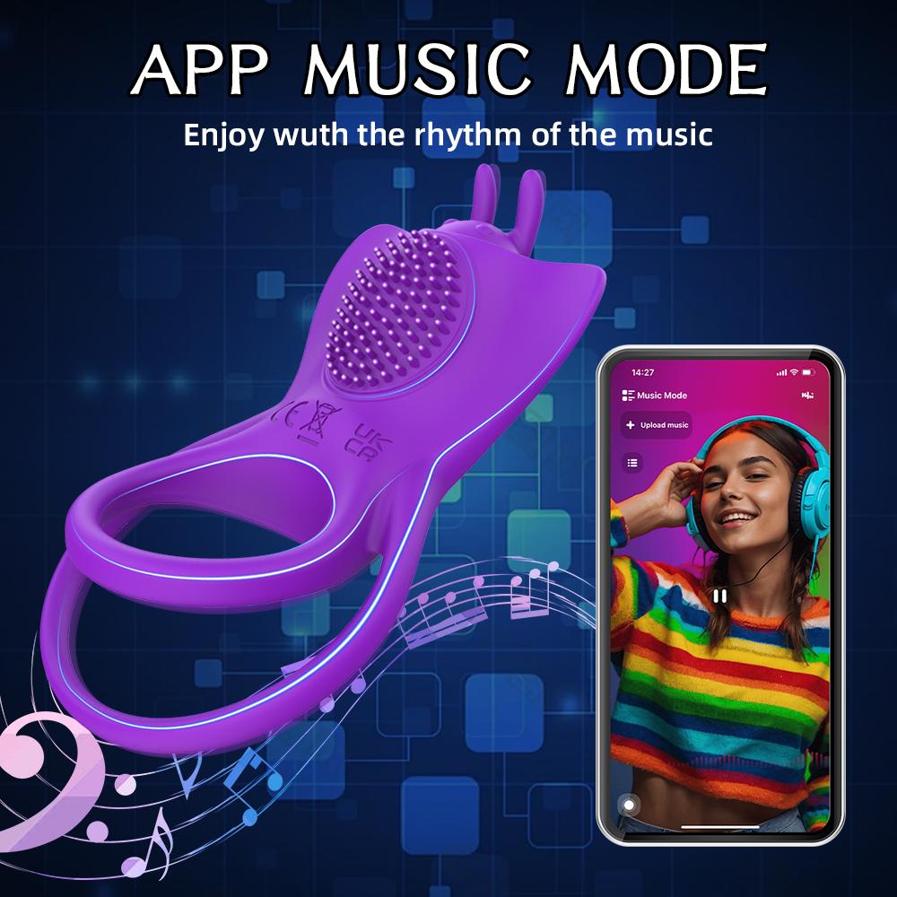 APP Vibrazione Farfalla Anello Uomo Anello Pene Controllo Wireless Massaggio Testicolo Stimolazione Pene Anello Pene Giocattoli Sessuali Anello Blocco Sperma Rosso/Viola