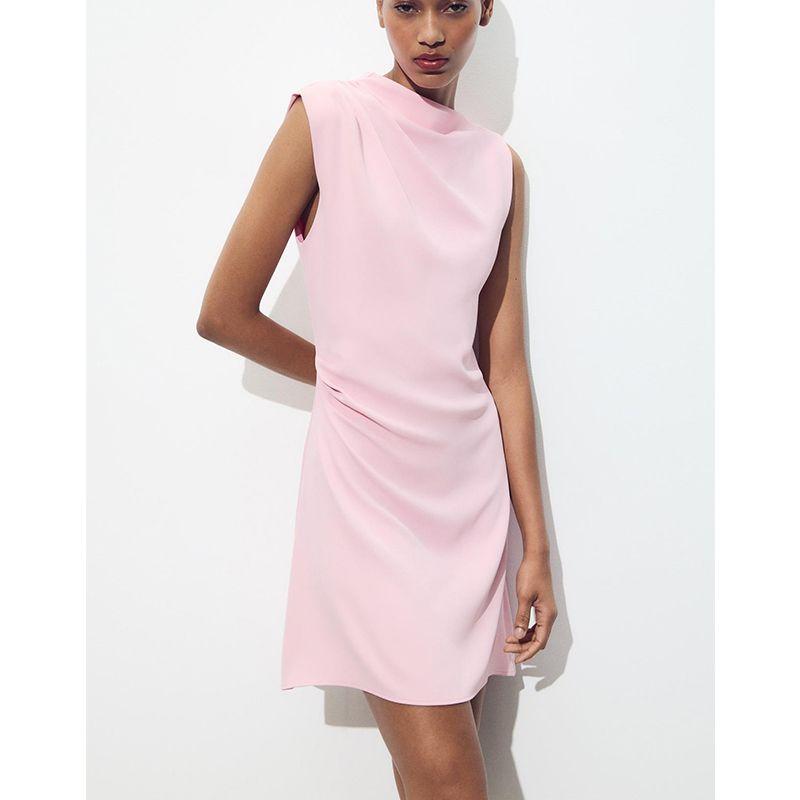 Summer New Product Women's Clothes French Style Design Short Crepe Sleeveless round Neck Mini Dress 3128324