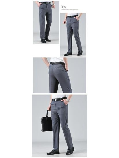 Men's Summer Lightweight High-Waisted Business Trousers for Middle-Aged & Elderly – Loose, Casual, Non-Iron, Formal Pants
