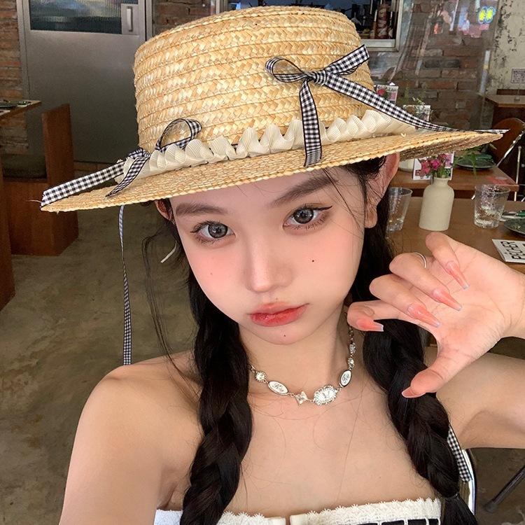 Vacation Style French Literary Straw Hat Children Summer Pastoral Small Fragrance Bow Sun Protection Hat Shade Beach Hat