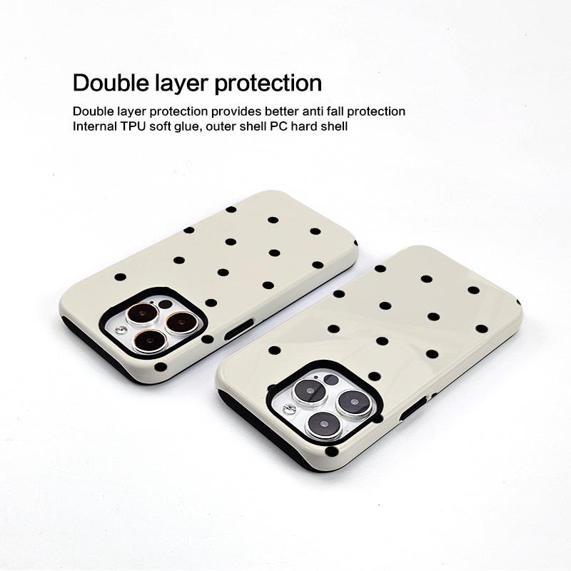 Polka Dot Phone Case, Compatible with Apple 14/15Pro Max/16, Two-in-One Design