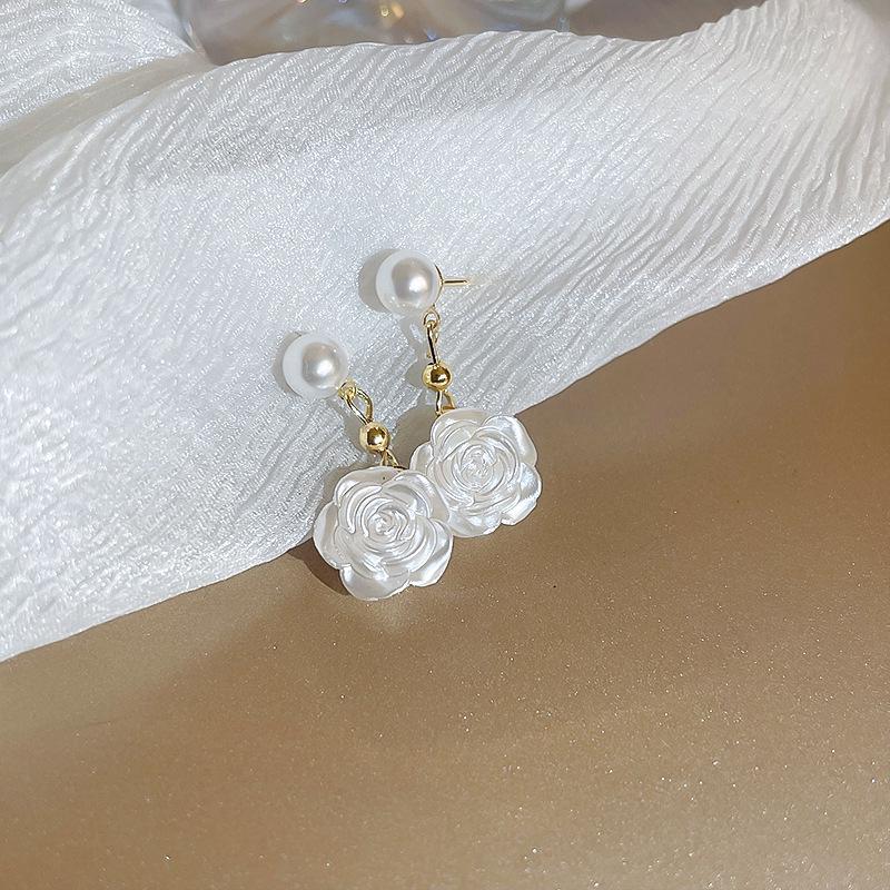 Silver Needle Zircon Star Flower Tassel Stud Earrings - Elegant and Fashionable Women's Accessory