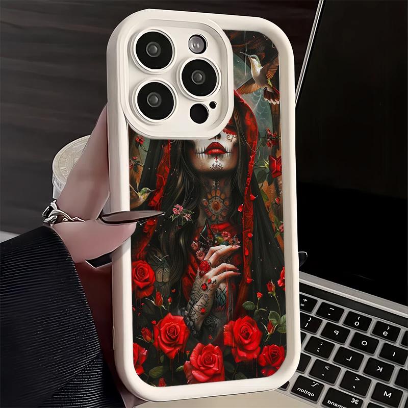 Phone Case for iPhone 17 Air 16E 15 16 Pro Max Catrina Beautiful Rose Girl Skull Cover 14 Plus 13 12 Mini Soft Shell Silicone Fu