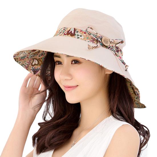 Sun Hat Fashion Print Wide Brim Temperament Foldable Anti Sun Cap for Beach