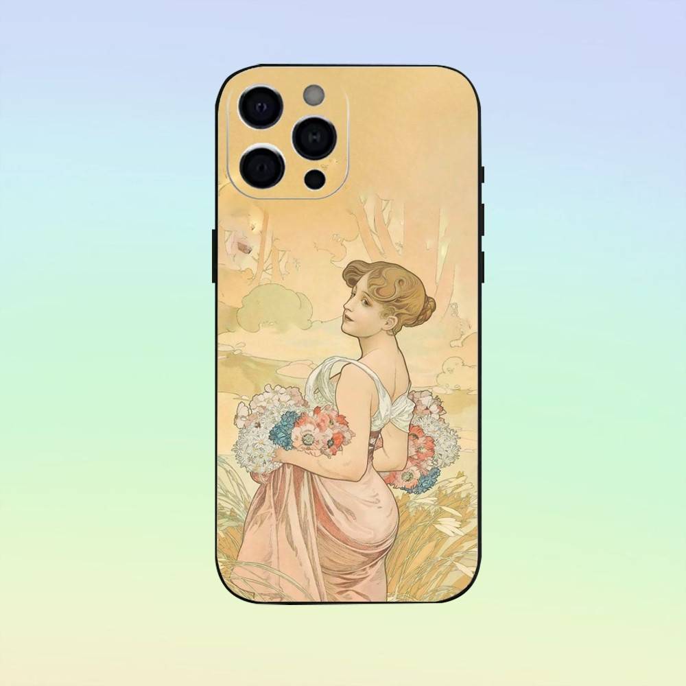 

Vintage A-Alphonse Mucha Phone Case For iPhone 17, 16,15,14,13,12,11, Others Soft Silicone Black Cover iPhoneXSMAX