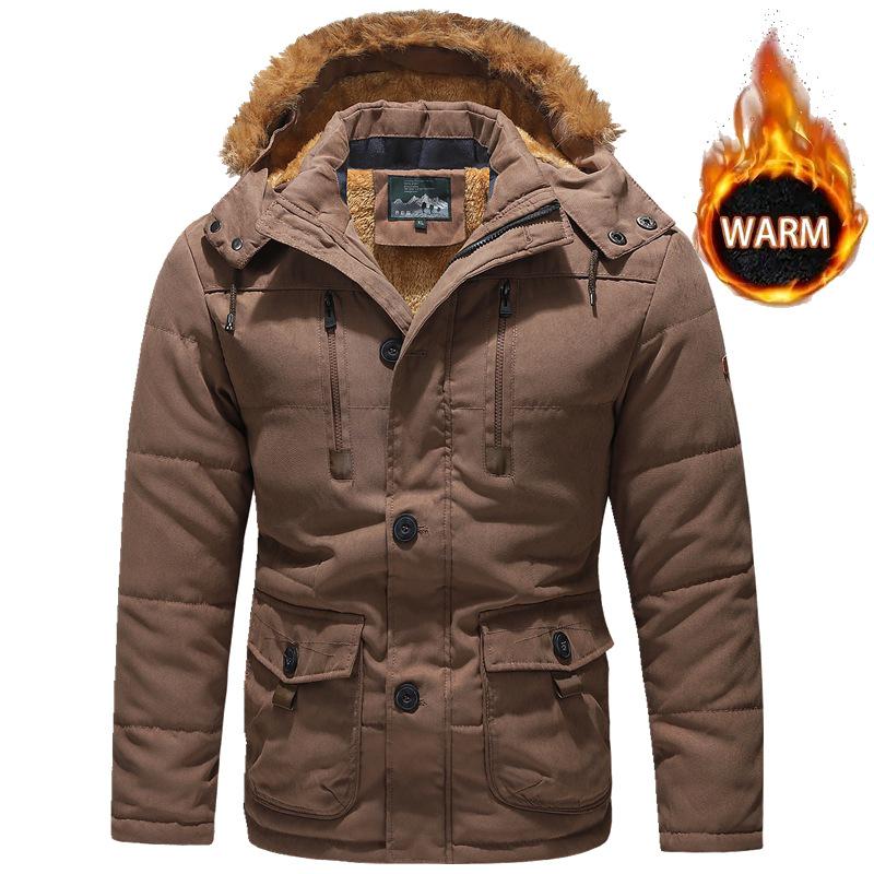 Men's Hooded Medium-Long Winter Jacket - Thick, Warm Cotton, Plus Size, for Middle-Aged & Elderly