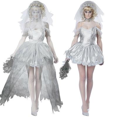 N Zombie Bride Ghost Cosplay Costumes Delicate Dead Bride Dress+Headdress Outfits Women Festival Party Hallowee