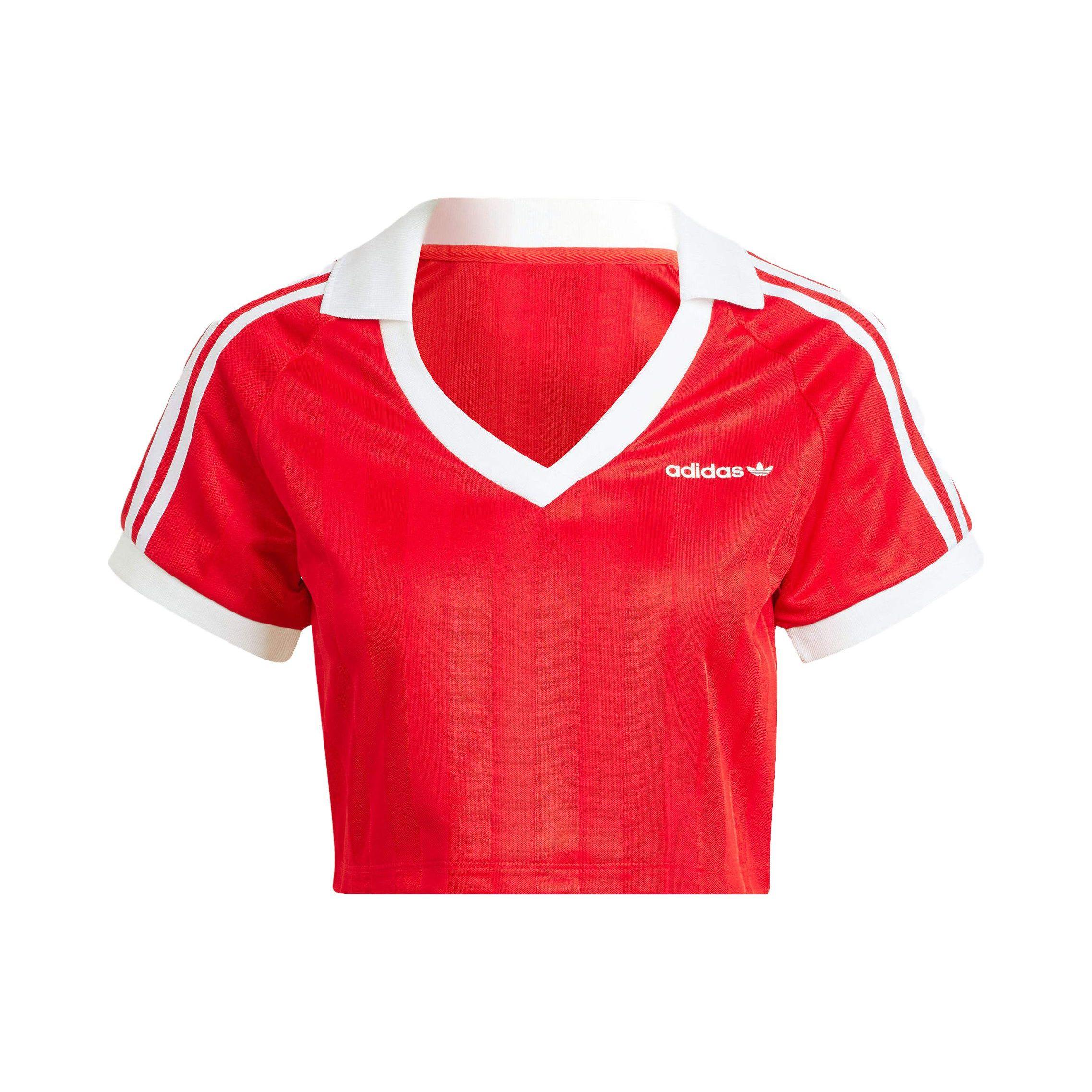 adidas Originals Women s Retro Football V-Neck Crop Top T-Shirt Red IR9778 M