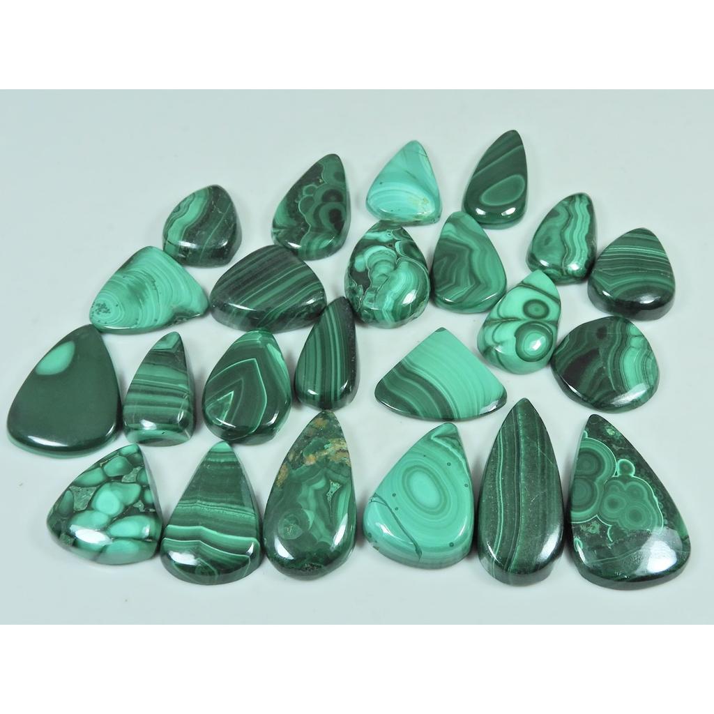 380Cts. Green Malachite Pear Cabochon Loose Natural Gemstone 23 Pcs Lot C-3076