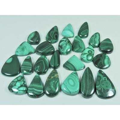 380Cts. Green Malachite Pear Cabochon Loose Natural Gemstone 23 Pcs Lot C-3076