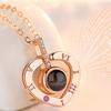 Heart Shape Women Necklace Brass 100 Loving Words Glass Pendant Girl Neck Jewelry Accessories
