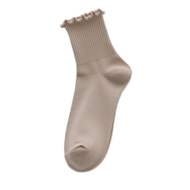 Lace Pure Cotton Women's Mid-Calf Socks - Spring & Autumn Lolita Style, Solid Color, Versatile Japanese JK Design