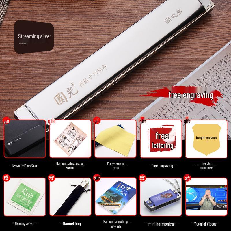 Guoguang 24-Hole C Key Double Reed Harmonica - Beginner Wind Instrument for All Ages