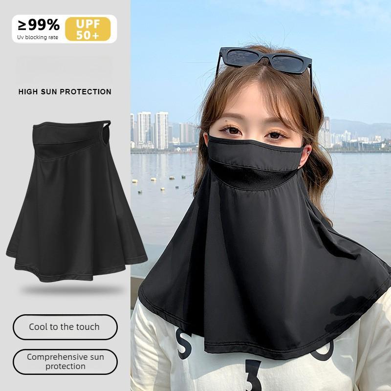 New Women's summer ice silk sunscreen mask full face UV protection face Gini ear hanging thin neck protection breathable mask