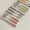 Japanese Korean Checkerboard Knife Fork Spoon Western Dessert Tableware Set Steak Knife Stainless Steel Ceramic Handle Cutlery