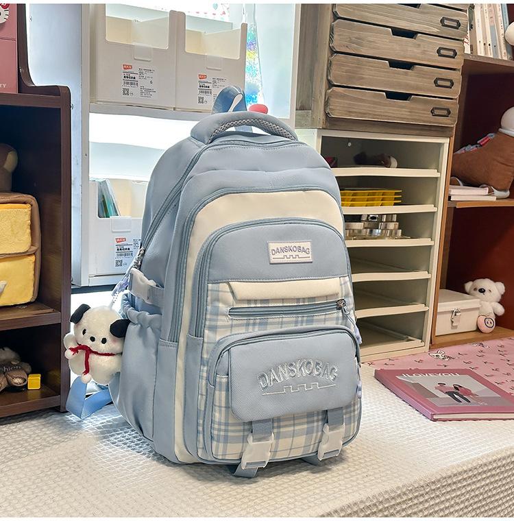 Schoolbag Contrasting Color Retro Niche Plaid Junior High School Student Schoolbag Female High School Student Large Capacity Versatile Backpack Travel