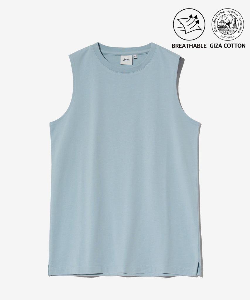 YALE [Premium Cotton] Women'S Reporter Cotton Sleeveless Blue Gray