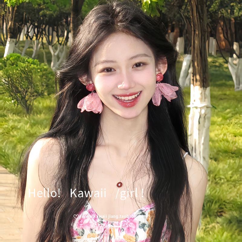 

Pink Sweetheart Chiffon Petal Studs: Fairy Vacation Earrings for Square or Round Faces, Ear Clips Included.