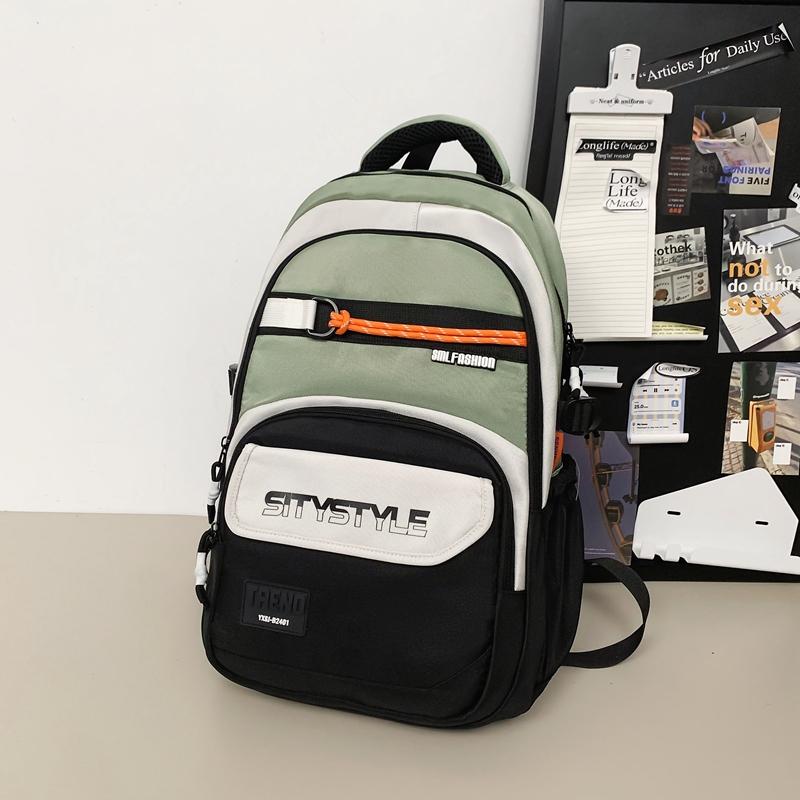 Großer, leichter Schulranzen für Mittelschüler mit großem Fassungsvermögen und Farbblock-Design für Herren