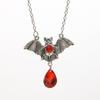 Gothic Sliver Color Vampire Bat Teardrop-shaped Purple Rhinestone Pendant Necklace for Women Steampunk Halloween Gifts Jewelry