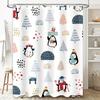 Tu Penguin Shower Curtain Winter Themed Waterproof Bathroom Decor Cute Blue Snowman Holiday Festive Fabric Backdrop For Washroom