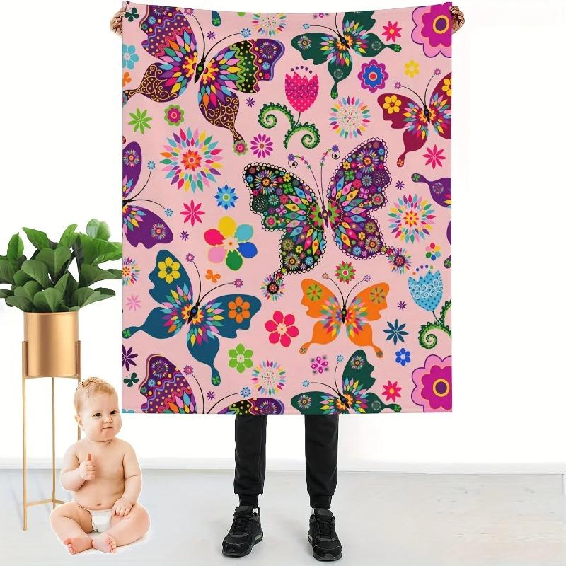 Colored butterfly digitalprinted polyester Bedroom velvet flannel soft sofa cover blanket Fleece soft sofa cover blankets