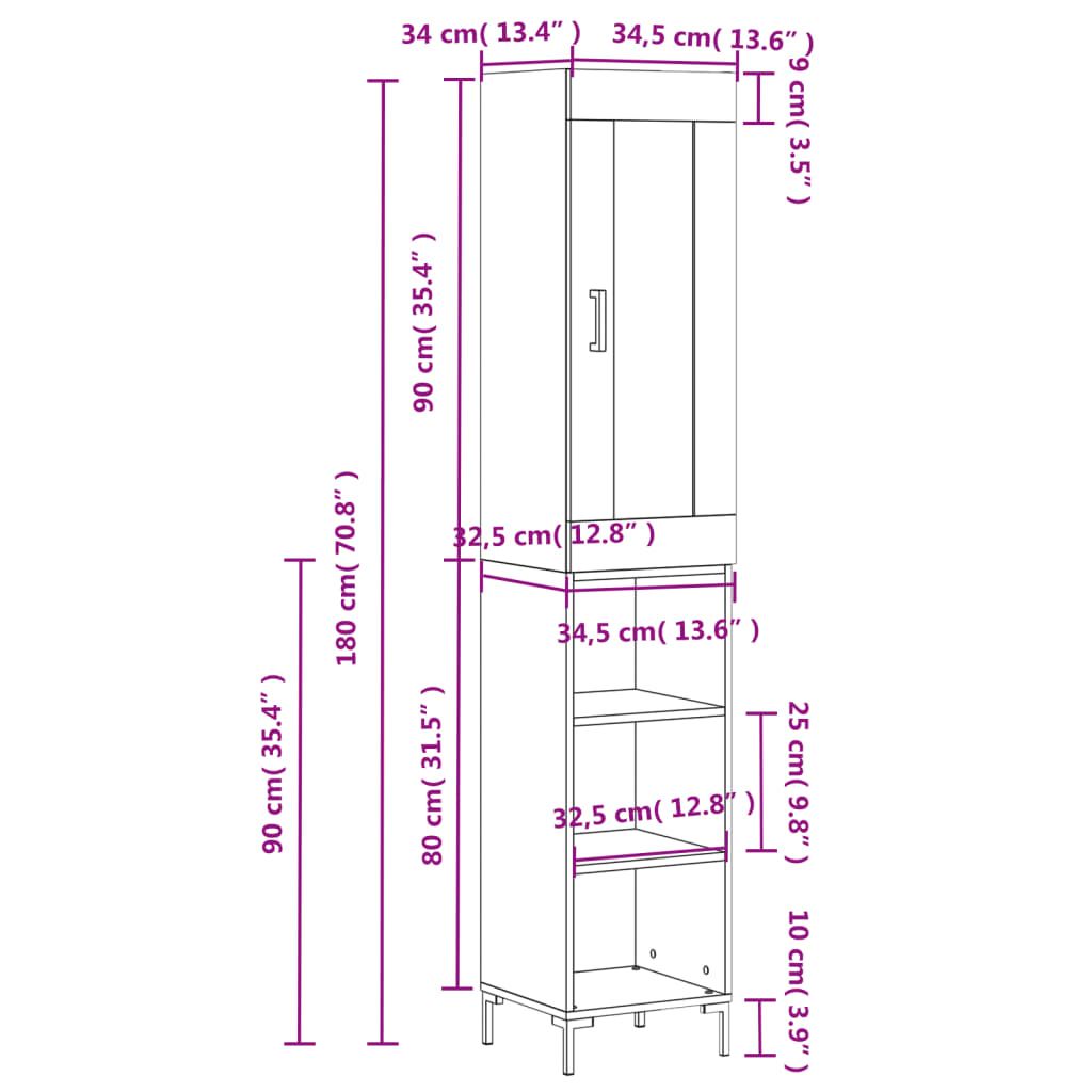 Highboard Smoked Oak 34.5 x 34 x 180 cm Particleboard