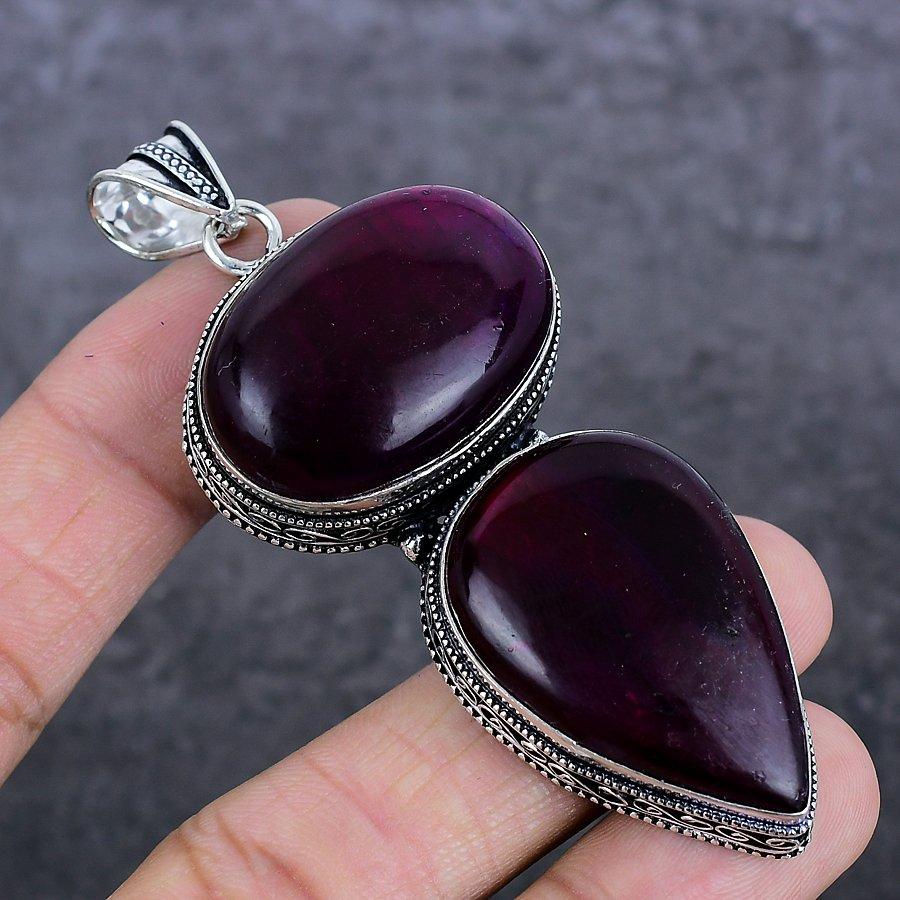 Roter Labradorit Edelstein Handgefertigt 925 Sterling Silber Schmuck Anhänger 3.35" Q0T90