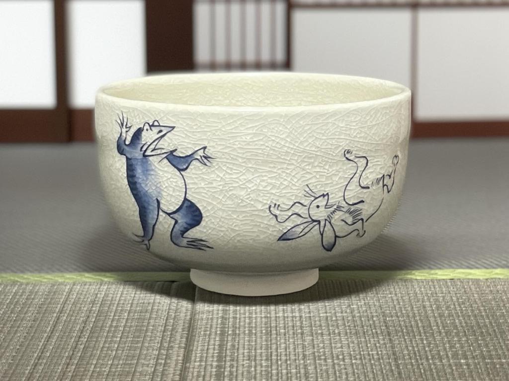 Matcha Choju Jinbutsu Giga Mino Ware Made In Japan Ale-net Bowl, White, Design, Small, Ceramic,