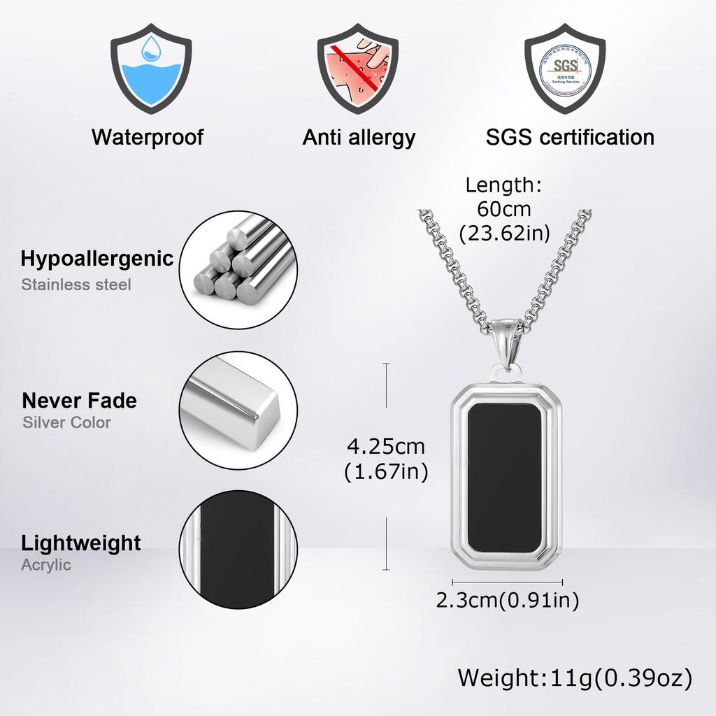 Waterproof Dogtag Necklace for Men Boys,Stylish Stainless Steel Pendant Necklace,Birthday Father Gift