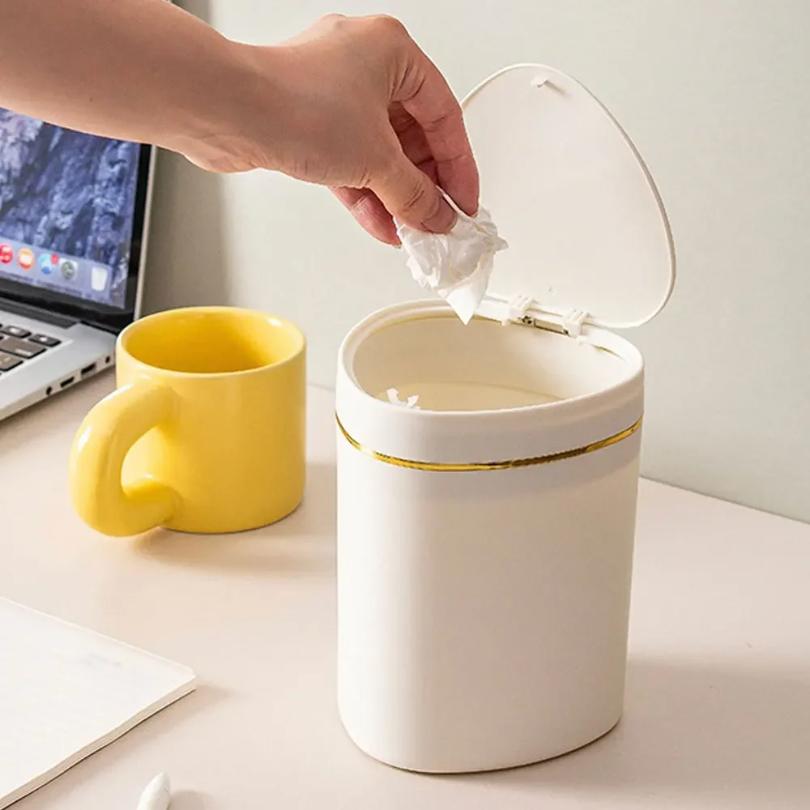 Triangle Desktop Trash Can Pressing Type Garbage Basket Countertop Bedroom Trash Bin Household Bathroom Thicken Rubbish Bin