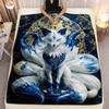 Korean Nine-Tailed Fox Blanket, Mythical Gumiho Flannel Throw, Blue Tail Design Anime Style, All Season Soft for Home Decor